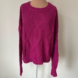 Michael Stars Chunky Cable Knit Cotton Blend Crew Neck Pink Sweater SCB95 EUC M